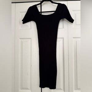 Off the Shoulder Black Ribbed Dress